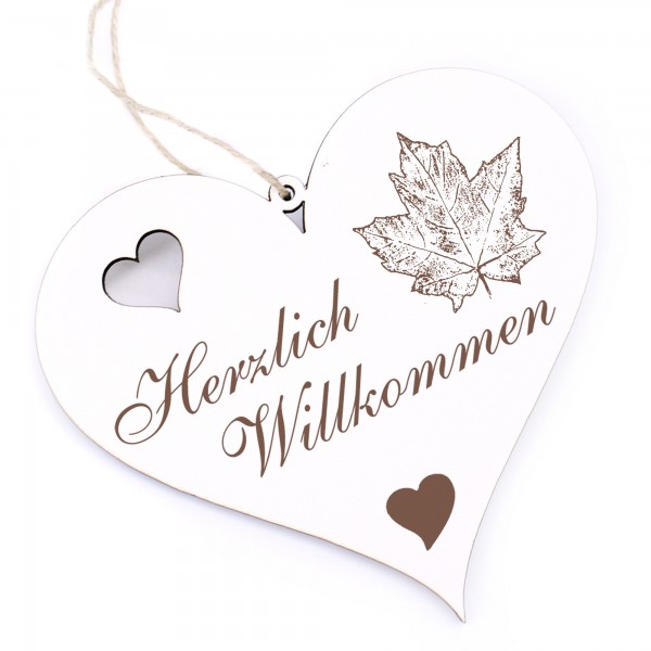 Herzlich Willkommen Schild - Ahornblatt Herbst - Deko Herz Holz