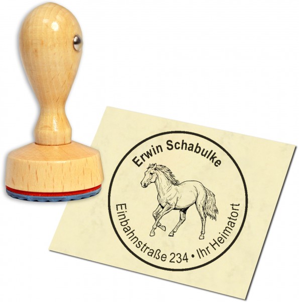 Stempel Adressstempel Holzstempel - Haflinger Pferd - rund 40mm