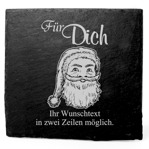 Deko Schiefer Untersetzer personalisiert Weihnachtsmann - Für Dich - 11x11cm
