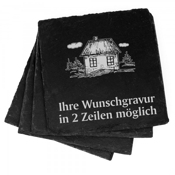 4x Haus Deko Schiefer Untersetzer Wunschgravur Set - 11 x 11 cm