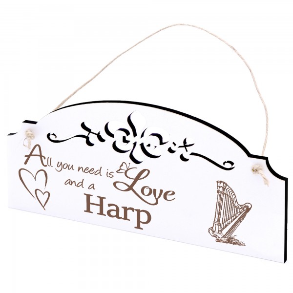 Schild Harfe Deko 20x10cm - All you need is Love and a Harp - Holz