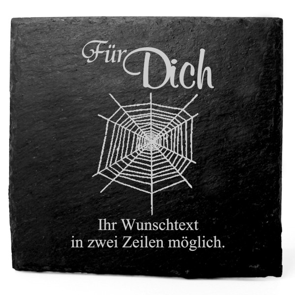 Deko Schiefer Untersetzer personalisiert Spinnennetz - Für Dich - 11x11cm