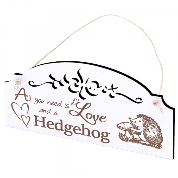 Schild Igel mit Pilz Deko 20x10cm - All you need is Love and a Hedgehog - Holz