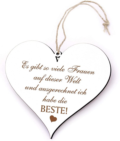 Schild Herz mit Spruch Beste Frau der Welt - 13 x 12 cm