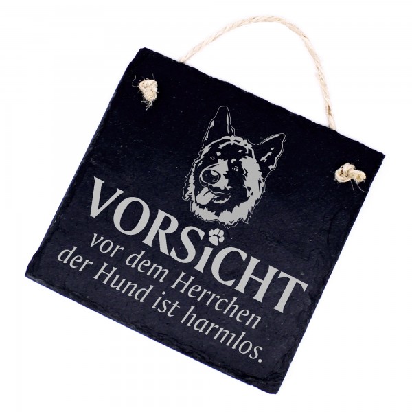 Hundeschild Akita Schild aus Schiefer - Vorsicht vor dem Herrchen - 11cm x 11cm