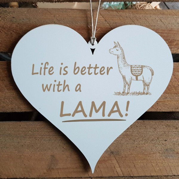 Herz Schild « LIFE IS BETTER WITH A LAMA » mit Motiv