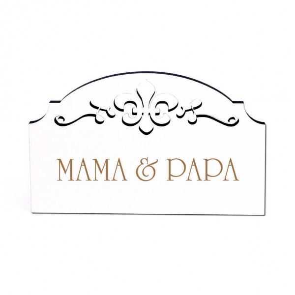 Mama & Papa Türschild Schild Holz Gravur Ornamente selbstklebend Schlafzimmer Türdeko 15,5 x 9,5