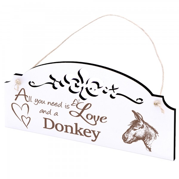 Schild Eselkopf Deko 20x10cm - All you need is Love and a Donkey - Holz