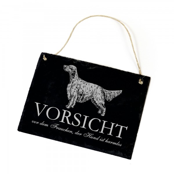Hundeschild English Setter Schild aus Schiefer - Vorsicht vor dem Frauchen - 22cm x 16cm