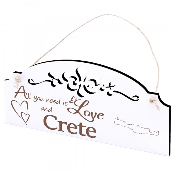 Schild Insel Kreta Deko 20x10cm - All you need is Love and Crete - Holz
