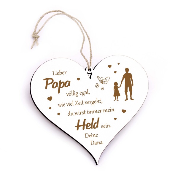 Vatertagsgeschenk Mein Held Papa Geschenk von Tochter personalisiert herzförmiges Holzschild 13x12cm
