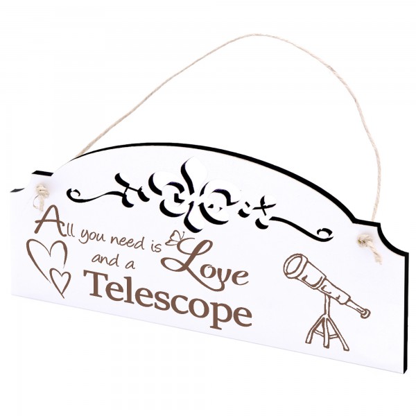 Schild Teleskop Deko 20x10cm - All you need is Love and a Telescope - Holz