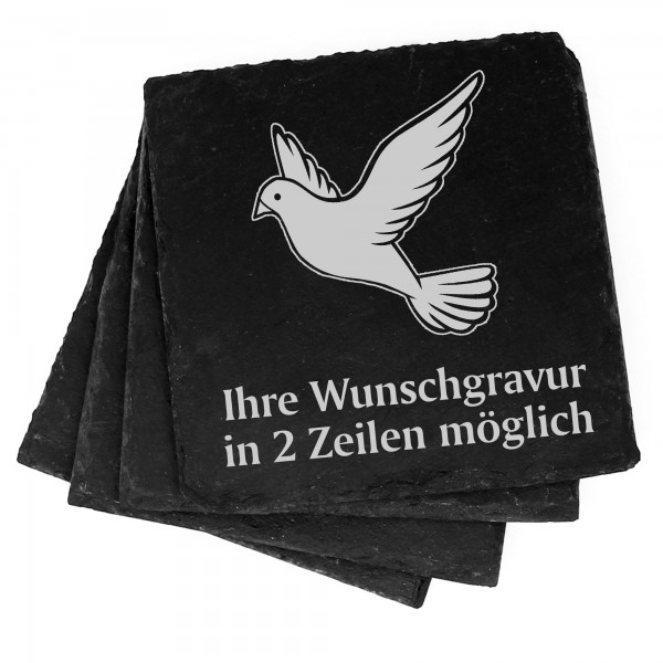 4x fliegende Taube Deko Schiefer Untersetzer Wunschgravur Set - 11 x 11 cm