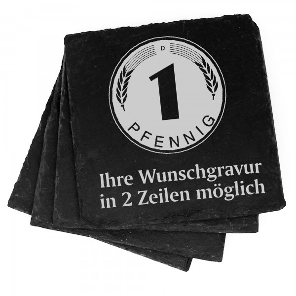 4x Pfennig Deko Schiefer Untersetzer Wunschgravur Set - 11 x 11 cm