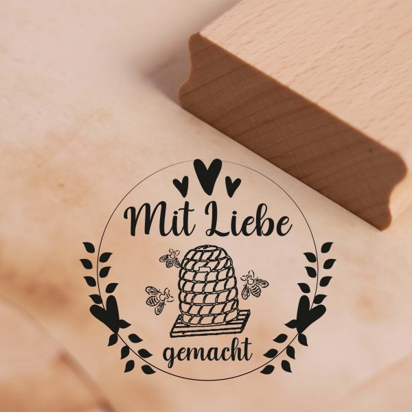 Motivstempel Mit Liebe gemacht - Imker Stempel Bienenkorb 68 x 58 mm