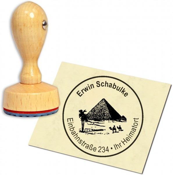 Stempel Adressstempel Holzstempel - Pyramide von Gizeh - rund 40mm