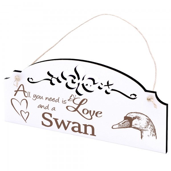 Schild Schwan Kopf Deko 20x10cm - All you need is Love and a Swan - Holz