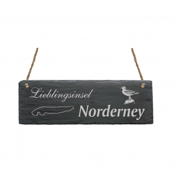 Schild « LIEBLINGSINSEL NORDERNEY » 22 x 8 cm - aus Schiefer