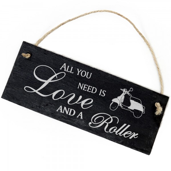 Schiefertafel Deko Roller Schild 22 x 8 cm - All you need is Love and a Roller