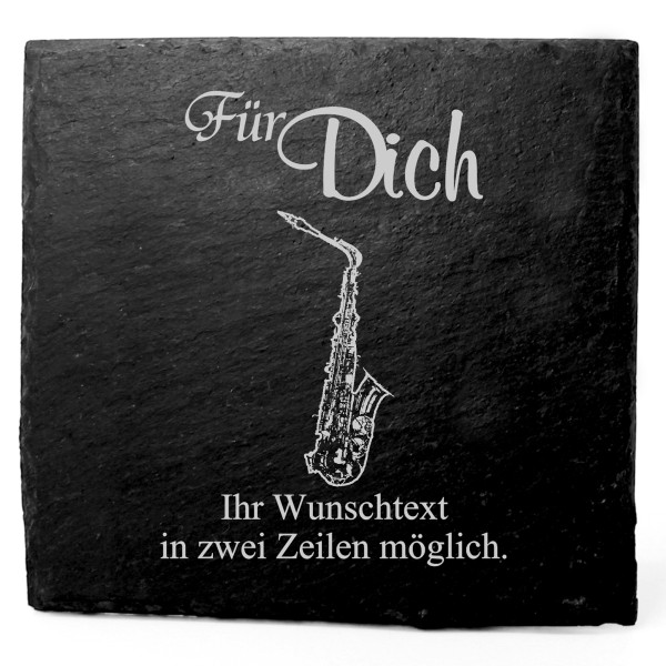 Deko Schiefer Untersetzer personalisiert Saxophon - Für Dich - 11x11cm