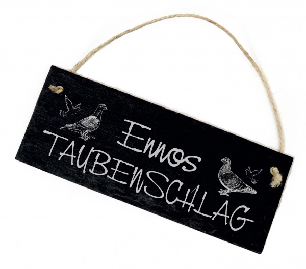 Taubenschlag Schild Schiefer Gravur mit Wunschname Personalisierung Taubenzucht Tauben 22 x 8 cm