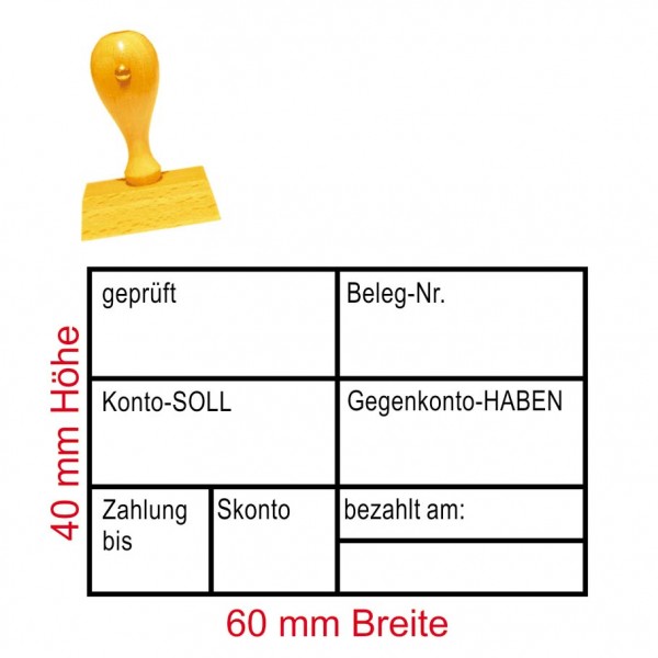 Stempel Geprüft - Tabelle Beleg-Nr. Konto Soll Gegen-Konto Haben - 60 x 40 mm