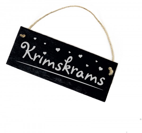 Krimskrams Schild aus Schiefer Gravur Dekoschild Türschild zum Anhängen 22 x 8 cm