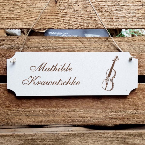 Schild « Geige Violine » Namensschild Türschild zum Anhängen - 20 x 6,7 cm