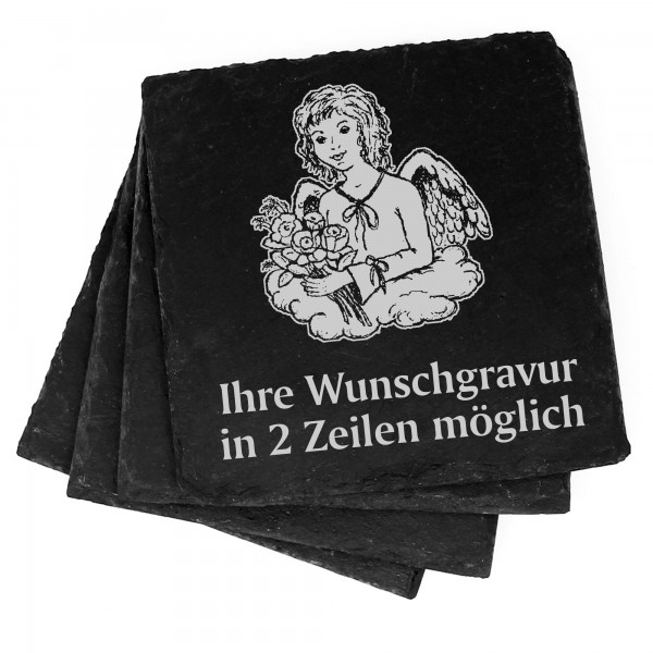 4x Engel Schutzengel Deko Schiefer Untersetzer Wunschgravur Set - 11 x 11 cm