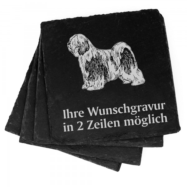 4x tibet Terrier Deko Schiefer Untersetzer Wunschgravur Set - 11 x 11 cm