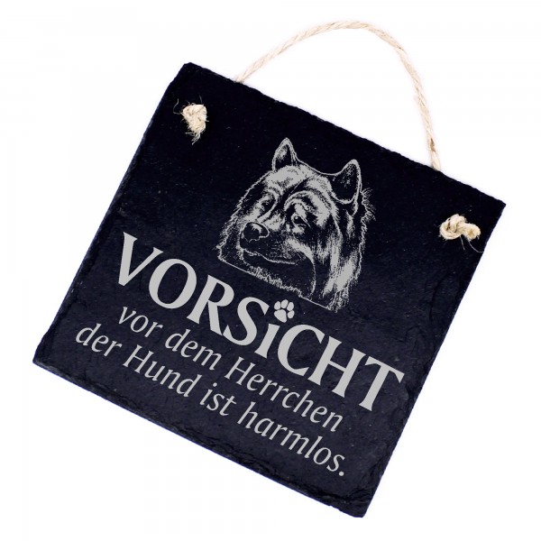 Hundeschild Eurasier Schild aus Schiefer - Vorsicht vor dem Herrchen - 11cm x 11cm