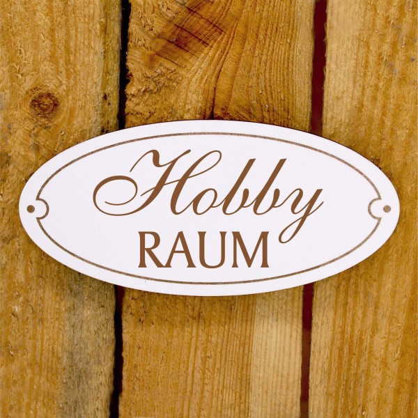 Türschild Hobby Raum - Schild oval Hobbyraum Holzschild Gravur selbstklebend 15 x 7 cm