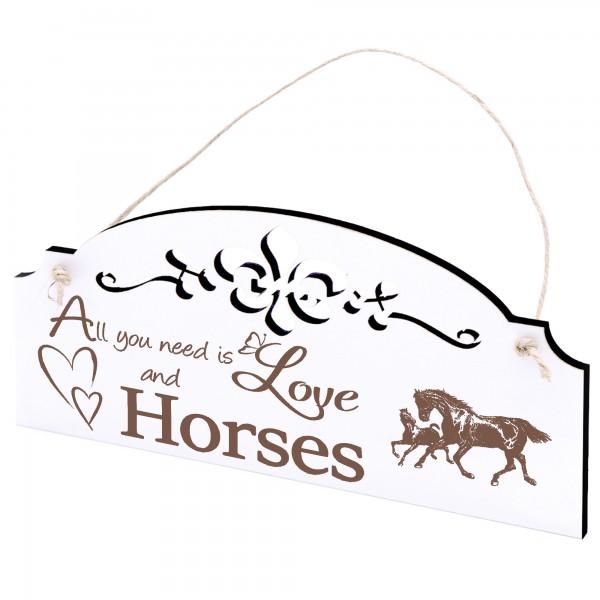 Schild Pferde mit Fohlen Deko 20x10cm - All you need is Love and Horses - Holz