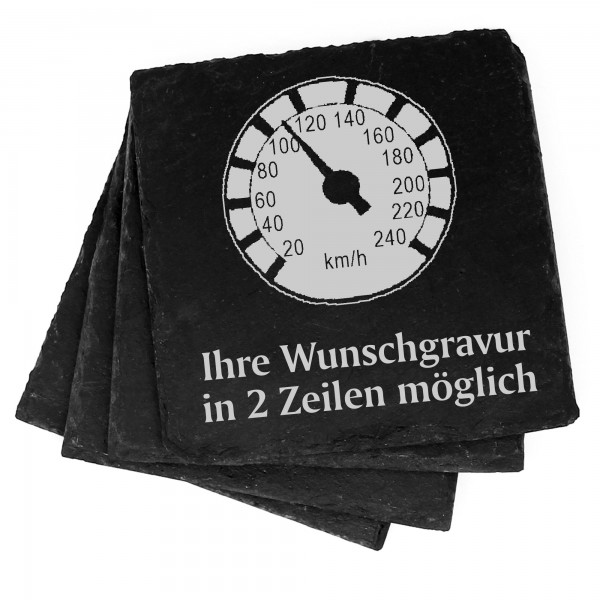 4x Tacho Deko Schiefer Untersetzer Wunschgravur Set - 11 x 11 cm