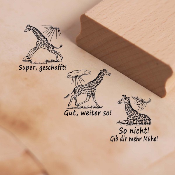 Lehrerstempel Giraffe im Set - 3 Motivstempel mit Spruch und Motiv für Schule ca. 28 x 28 mm