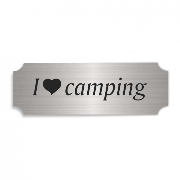 Schild « I LOVE CAMPING » selbstklebend - Aluminium Look - silber