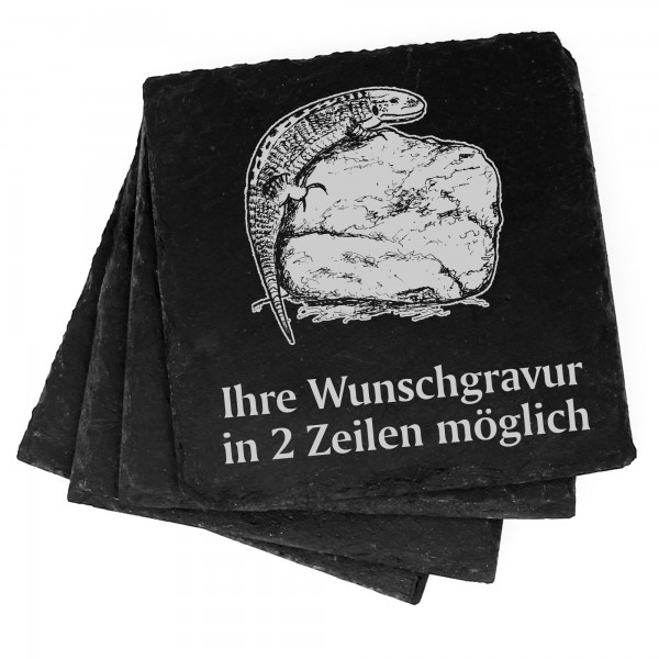 4x Zauneidechse auf Stein Deko Schiefer Untersetzer Wunschgravur Set - 11 x 11 cm