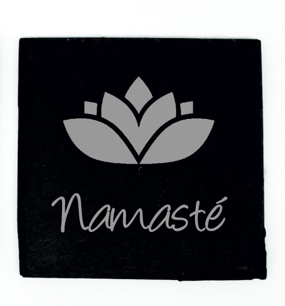 Namaste Untersetzer Schiefer Deko Lotusblume Yoga Meditation Tassenuntersetzer Glasuntersetzer 11x11