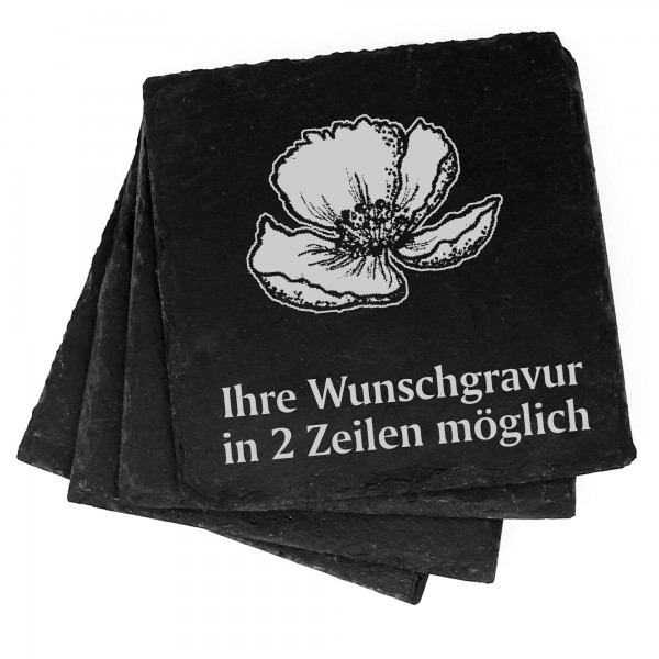 4x Zistrose Deko Schiefer Untersetzer Wunschgravur Set - 11 x 11 cm