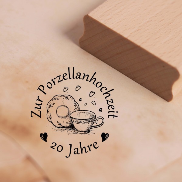 Motivstempel Zur Porzellanhochzeit - 20 Jahre Jubiläum Stempel Kaffeekränzchen 48 x 48 mm
