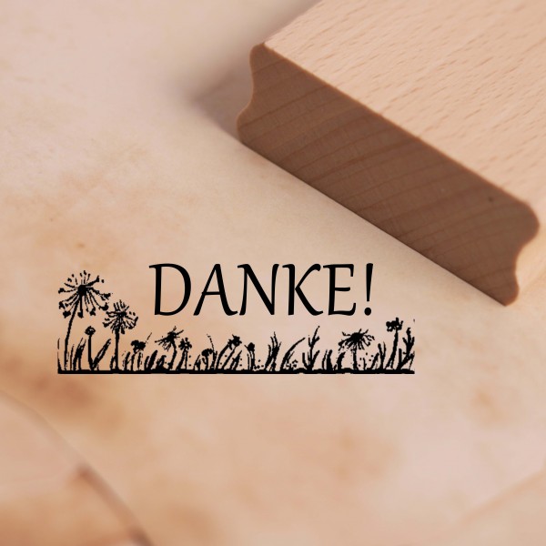 Motivstempel Danke - Wiese mit Pusteblumen Stempel 58 x 18 mm