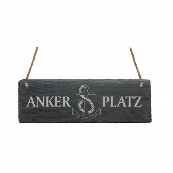 Schild « ANKERPLATZ » mit Motiv ANKER - 22 x 8 cm - aus Schiefer
