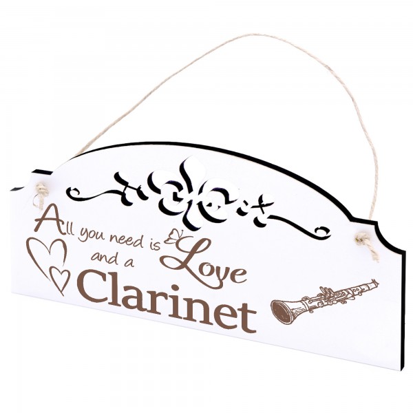 Schild Klarinette Deko 20x10cm - All you need is Love and a Clarinet - Holz