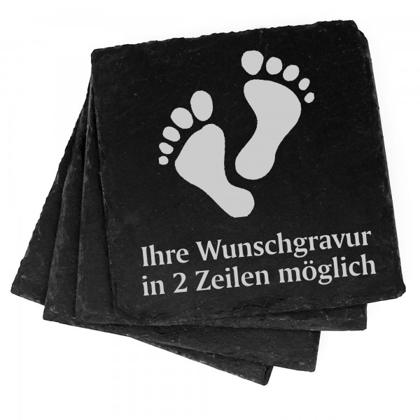 4x Fußabdrücke Deko Schiefer Untersetzer Wunschgravur Set - 11 x 11 cm