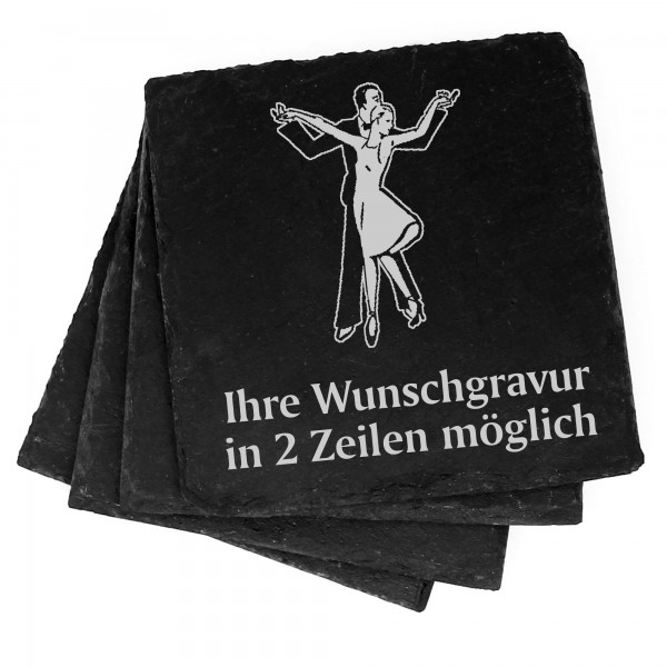 4x Tanzen Deko Schiefer Untersetzer Wunschgravur Set - 11 x 11 cm