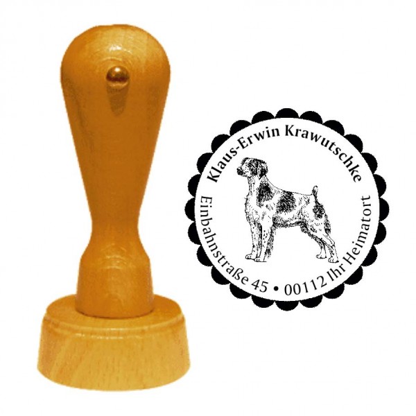 Adressstempel Epagneul Breton - Holzstempel personalisiert mit Adresse - Ø 40 mm