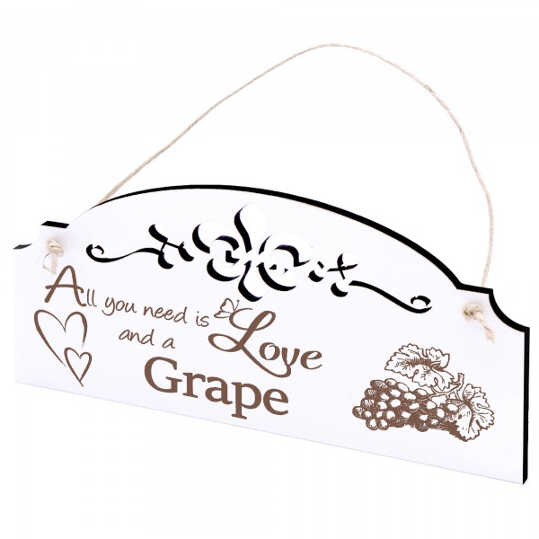 Schild Traube Deko 20x10cm - All you need is Love and a Grape - Holz