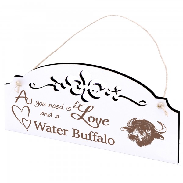 Schild Wasserbüffel Kopf Deko 20x10cm - All you need is Love and a Water Buffalo - Holz