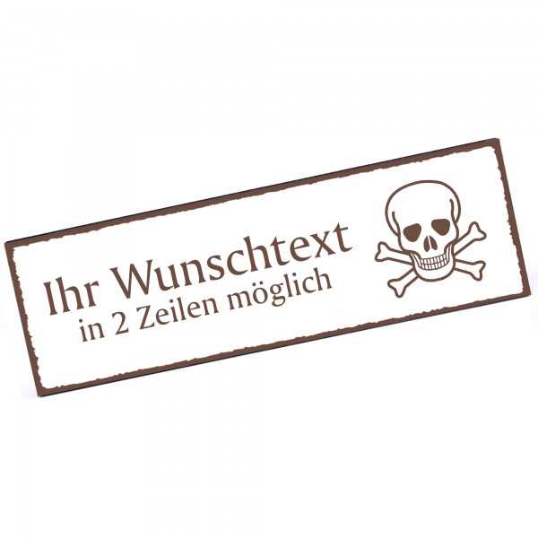 Türschild Skull and Crossbones Namensschild personalisiert mit Gravur - 150mm x 50mm - selbstkleben
