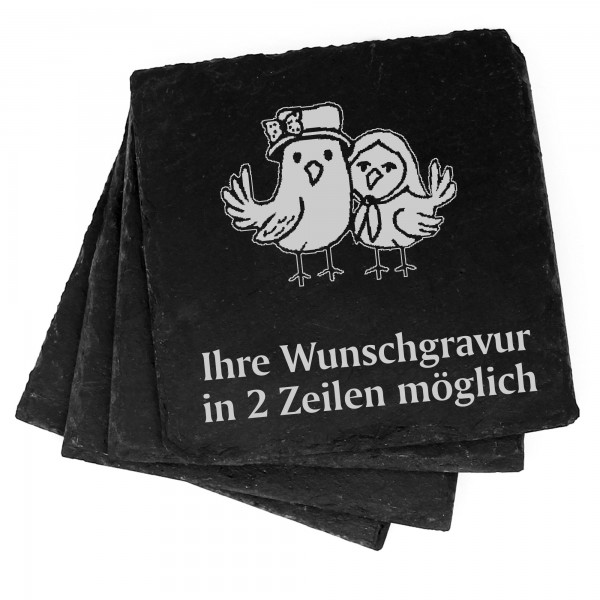 4x Vogelpaar Deko Schiefer Untersetzer Wunschgravur Set - 11 x 11 cm